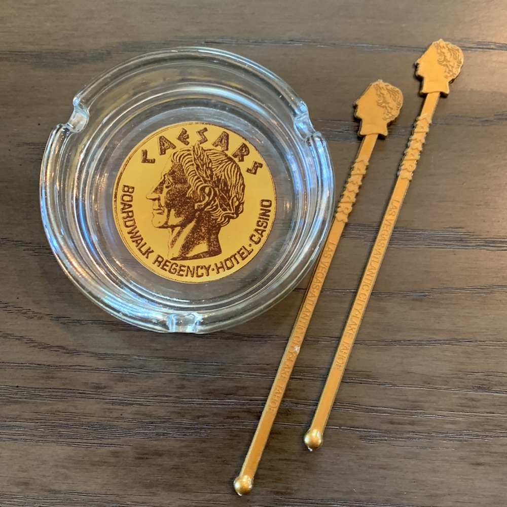 Caesars Boardwalk Regency Hotel Casino Ash Tray & 2 Cocktail Stirrers